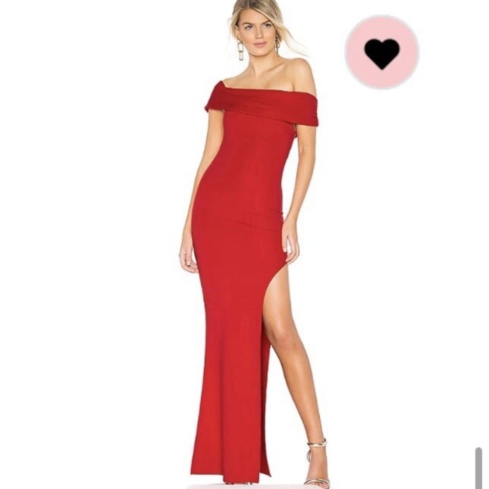 Lovers + Friends Red One Shoulder Slit Gown M